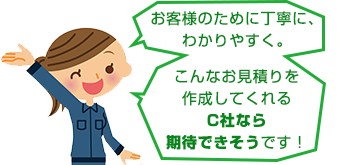 C社見積書は丁寧で分りやすく期待出来る