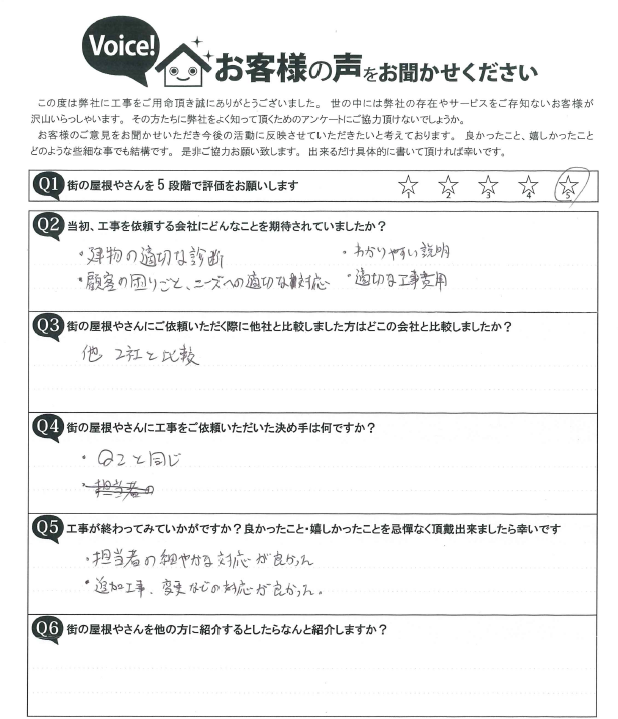 豊田市Ｓ様　工事完了アンケート